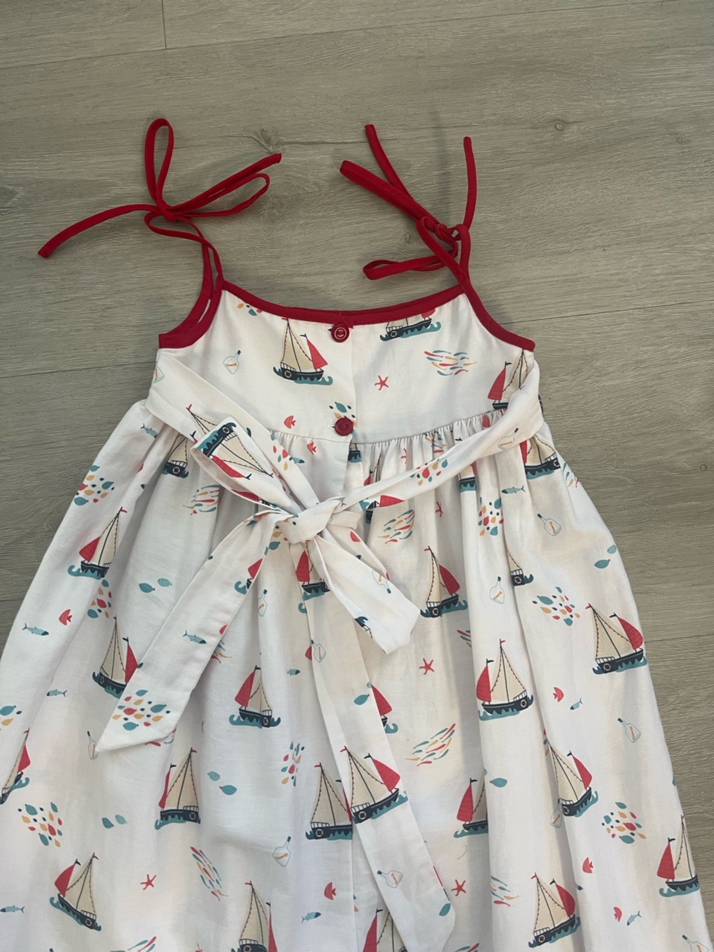 Girls White Sailboat Print Tie-Shoulder Dress - Picture 3 of 4